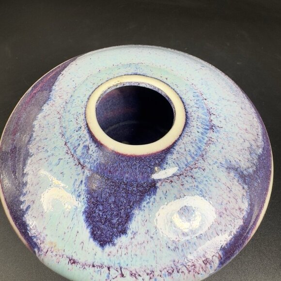 Vintage Hand Made Studio Art Pottery Flat Vase Vessel Multicolor Glaze Vase VTG - Picture 5 of 10